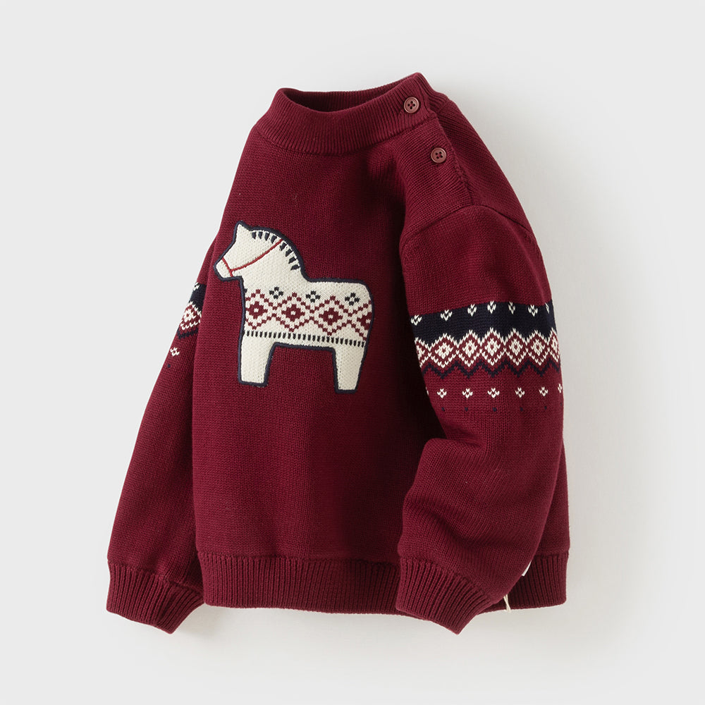 Dave&Bella Toddler Boys Purple-red Turtle Long-sleeved Plush-lined Soft Sweaters Tops