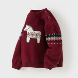 Dave&Bella Toddler Boys Purple-red Turtle Long-sleeved Plush-lined Soft Sweaters Tops