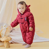 Dave&Bella Baby Girls/Boys Winter Dark Red Indoor Cozy Long Sleeve Hooded Down Romper