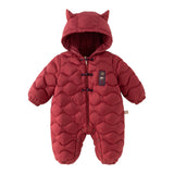 Dave&Bella Baby Girls/Boys Winter Dark Red Indoor Cozy Long Sleeve Hooded Down Romper