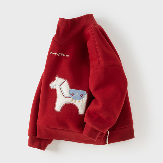 Dave&Bella Toddler Boys Versatile Christmas Red Turtle Plush-lined Sweatshirts Tops