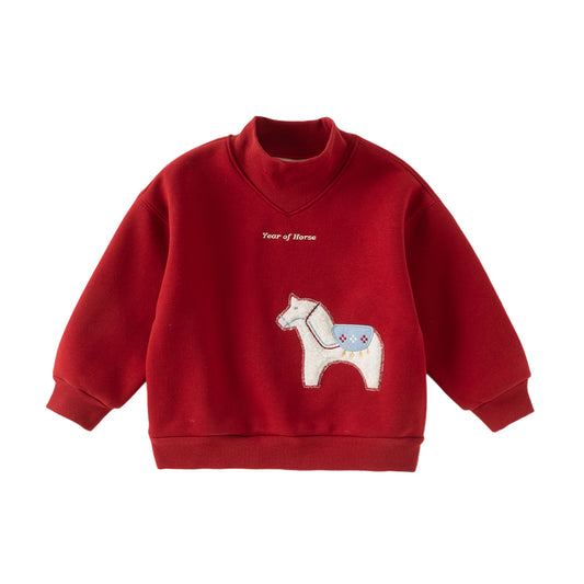 Dave&Bella Toddler Boys Versatile Christmas Red Turtle Plush-lined Sweatshirts Tops