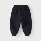 Dave&Bella Toddler Boys Navy Blue Plush-lined Warm Loose Drawstring Sweatpants