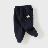 Dave&Bella Toddler Boys Navy Blue Plush-lined Warm Loose Drawstring Sweatpants