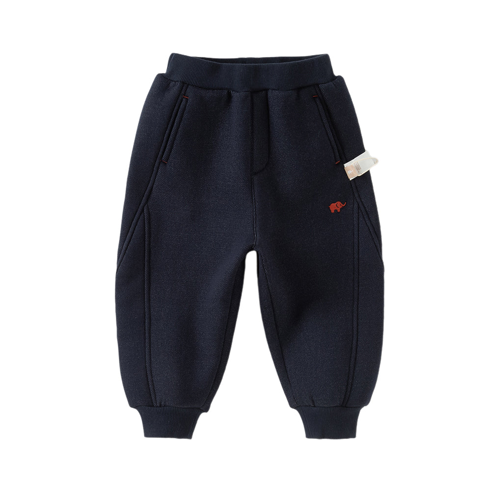 Dave&Bella Toddler Boys Winter Navy Blue Plush-lined Warm Loose Drawstring Sweatpants