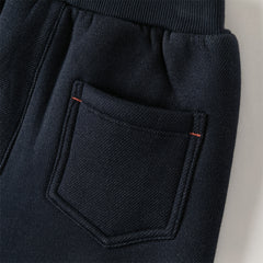Dave&Bella Toddler Boys Winter Navy Blue Plush-lined Warm Loose Drawstring Sweatpants
