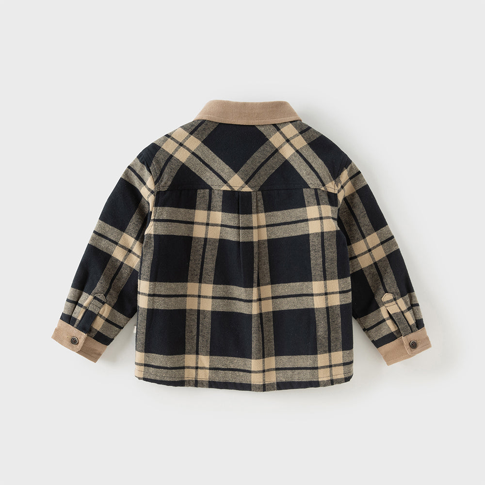 Dave&Bella Toddler Boys Casual Plaid  Plush-lined College-style Shirt Tops
