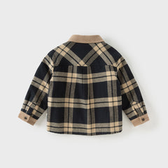 Dave&Bella Toddler Boys Winter Casual Plaid  Plush-lined College-style Shirt Tops