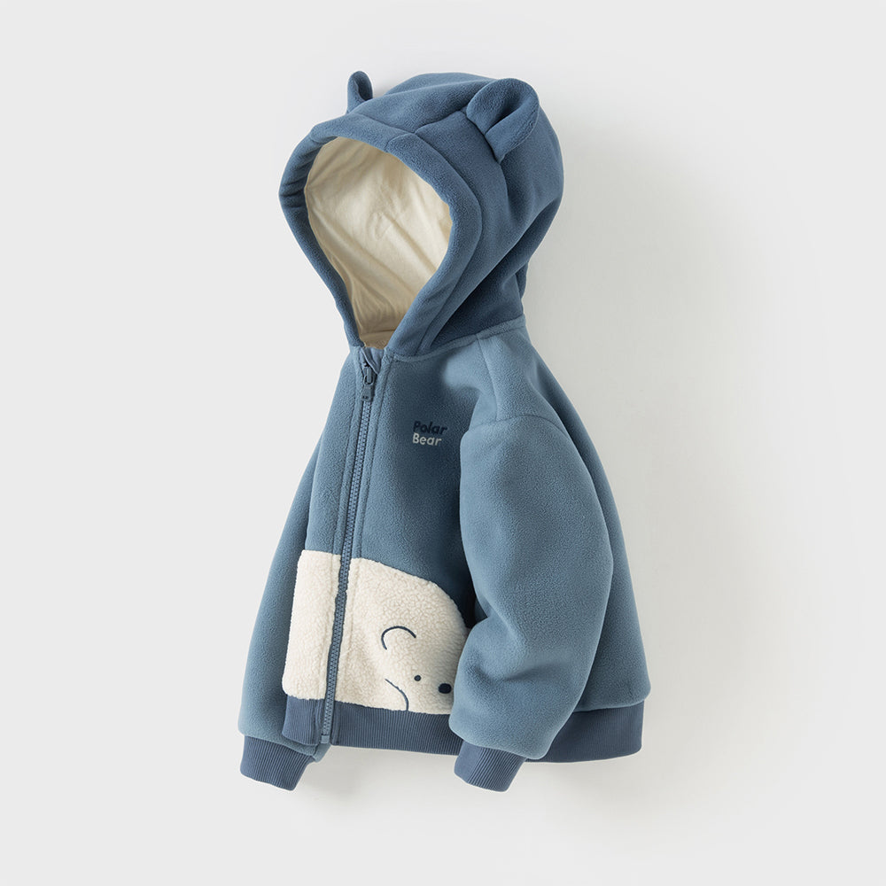 Dave&Bella Toddler Boys Sea Blue Outwear Antistatic Fleece Hooded Jacket