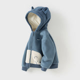 Dave&Bella Toddler Boys Sea Blue Outwear Antistatic Fleece Hooded Jacket