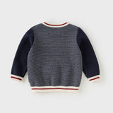 Dave&Bella Toddler Boys Navy Blue Round Collar Long-sleeved Versatile Sweaters Tops