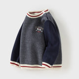 Dave&Bella Toddler Boys Navy Blue Round Collar Long-sleeved Versatile Sweaters Tops
