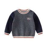 Dave&Bella Toddler Boys Navy Blue Round Collar Long-sleeved Versatile Sweaters Tops