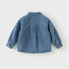 Dave&Bella Toddler Boys Winter Denim Blue Plush-lined Long Sleeve Shirts Tops