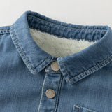 Dave&Bella Toddler Boys Denim Blue Plush-lined Long Sleeve Shirts Tops