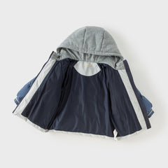 Dave&Bella Toddler Boys Winter Grey Outdoor Long-sleeved Hooded Cozy Down Coats