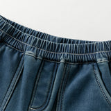 Dave&Bella Toddler Boys Denim Blue Loose Plush-lined Jeans Pants