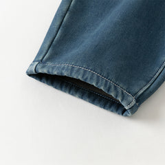 Dave&Bella Toddler Boys Winter Denim Blue Loose Plush-lined Jeans Pants