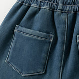 Dave&Bella Toddler Boys Denim Blue Loose Plush-lined Jeans Pants