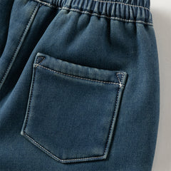 Dave&Bella Toddler Boys Winter Denim Blue Loose Plush-lined Jeans Pants