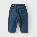 Dave&Bella Toddler Boys Denim Blue Loose Plush-lined Jeans Pants