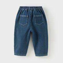 Dave&Bella Toddler Boys Winter Denim Blue Loose Plush-lined Jeans Pants