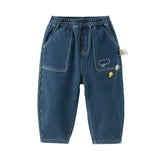 Dave&Bella Toddler Boys Denim Blue Loose Plush-lined Jeans Pants