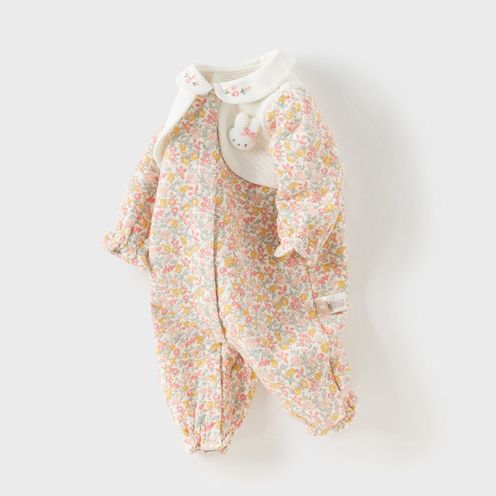 Dave&Bella Newborn Girls Sweet Floral Print Breathable Baby One-Pieces Romper