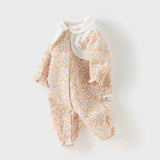Dave&Bella Newborn Girls Sweet Floral Print Breathable Baby One-Pieces Romper