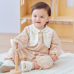 Dave&Bella Newborn Girls Autumn Sweet Floral Print Breathable Baby One-Pieces Romper