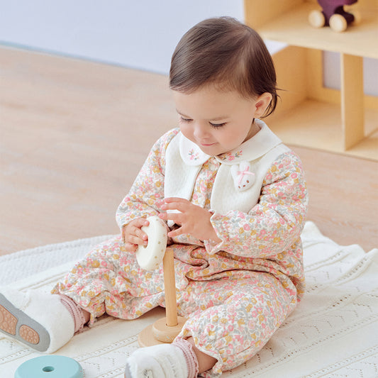 Dave&Bella Newborn Girls Autumn Sweet Floral Print Breathable Baby One-Pieces Romper