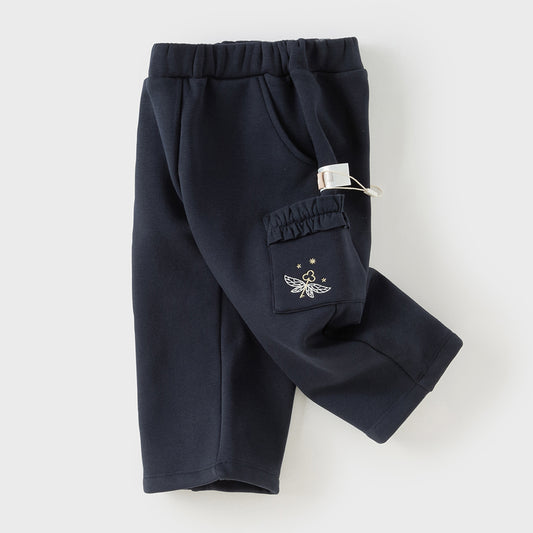 Dave&Bella Toddler Girls Casual Navy Blue Straight-leg Plush-lined Pants