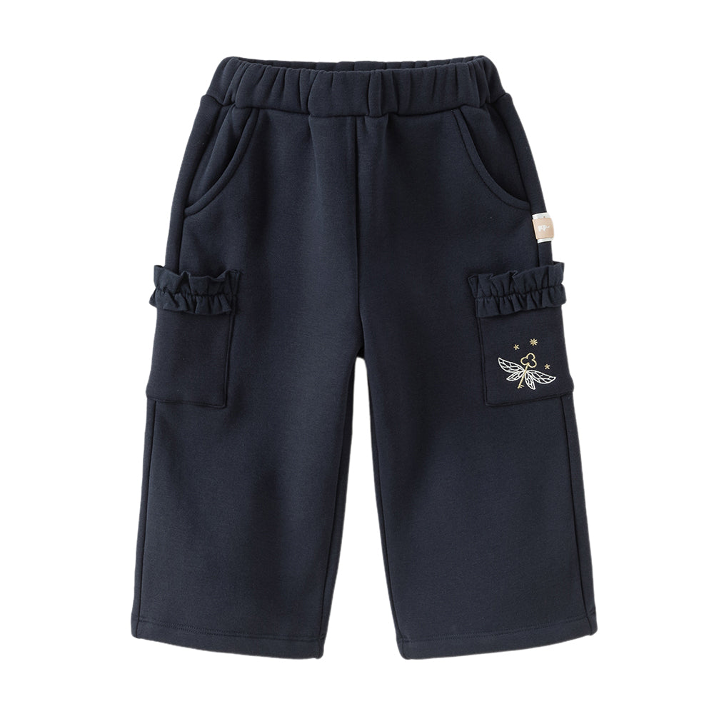 Dave&Bella Toddler Girls Casual Navy Blue Straight-leg Plush-lined Pants