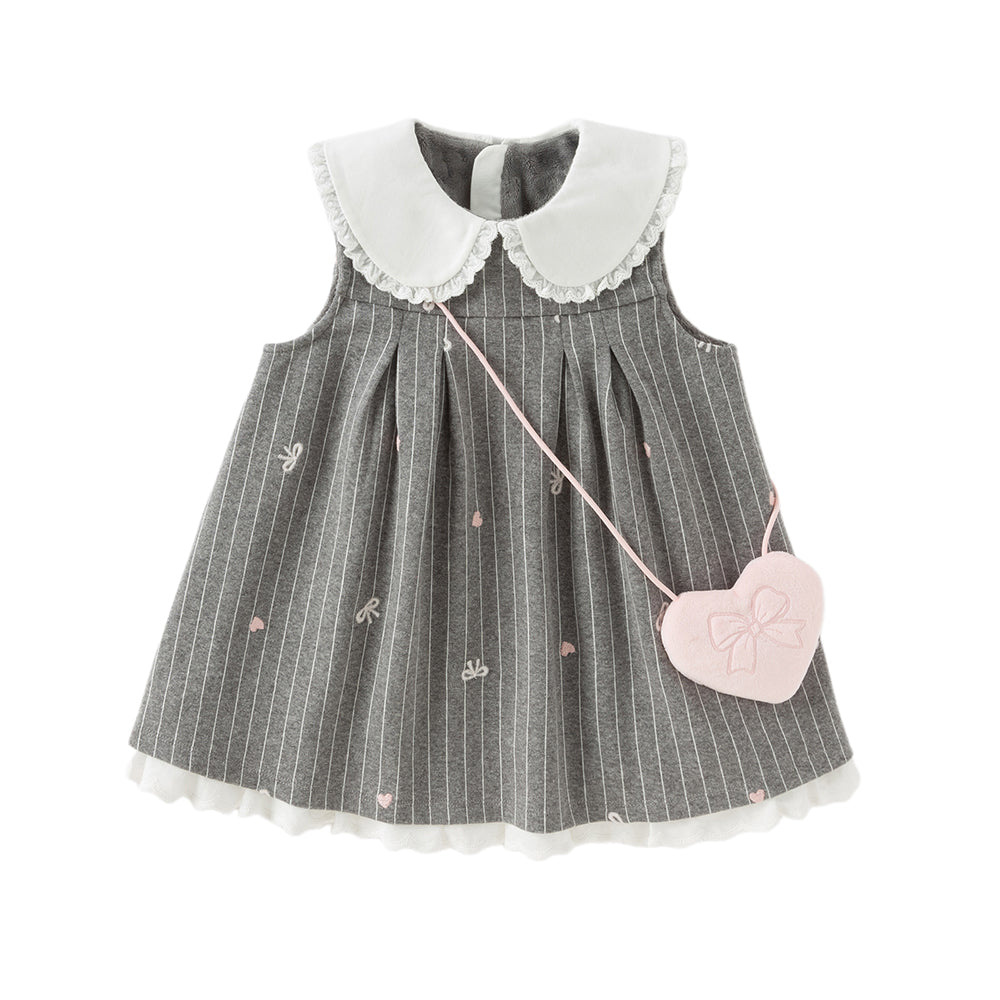 Dave&Bella Toddler Girls Cute Grey Striped Sleeveless A-line Dress(wallet bag)