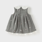 Dave&Bella Toddler Girls Cute Grey Striped Sleeveless A-line Dress(wallet bag)