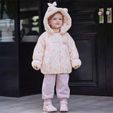 Dave&Bella Toddler Girls Sweet Pink Flower Print Outwear Hooded Cozy Padded Jackets