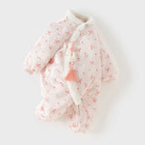 Dave&Bella Baby Girls Pink Plum Blossom Print Plush Turtle Cozy Padded Rompers