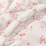 Dave&Bella Baby Girls Pink Plum Blossom Print Plush Turtle Cozy Padded Rompers
