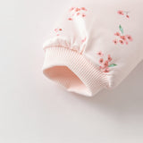 Dave&Bella Baby Girls Pink Plum Blossom Print Plush Turtle Cozy Padded Rompers