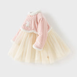 Dave&Bella Toddler Girls Elegant Pink Chinese-style Padded A-line Mesh Dress