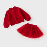 Dave&Bella Kids Girls Winter Festival Red Princess Mesh Skirt Suits Sets