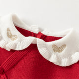 Dave&Bella Kids Girls Festival Red Doll Collar Long-sleeved Pullover Sweaters Tops
