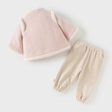 Dave&Bella Toddler Girls Chinese-style Pink Turtle Plush-lined Warm Suits Sets
