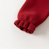 Dave&Bella Toddler Girls Cozy Chinese-style Dark Red Mesh Princess Sweater Dresses