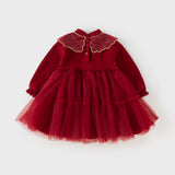 Dave&Bella Toddler Girls Cozy Chinese-style Dark Red Mesh Princess Sweater Dresses