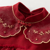 Dave&Bella Toddler Girls Cozy Chinese-style Dark Red Mesh Princess Sweater Dresses