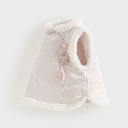 Dave&Bella Toddler Girls Chinese-style Light Pink Turtle Sleeveless Warm Padded Vests Tops