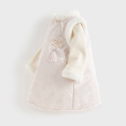 Dave&Bella Toddler Girls Light Pink Chinese-style Plush Turtle Warm Padded Party Dress