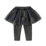 Dave&Bella Toddler Girls Elegant White/Dark Grey Mesh Skirt-style Leggings