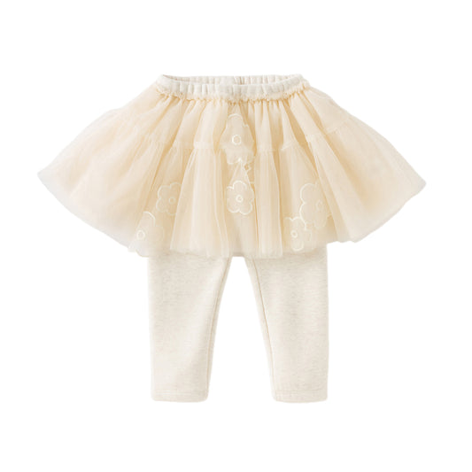 Dave&Bella Toddler Girls Winter Elegant White/Dark Grey Mesh Skirt-style Leggings Pants